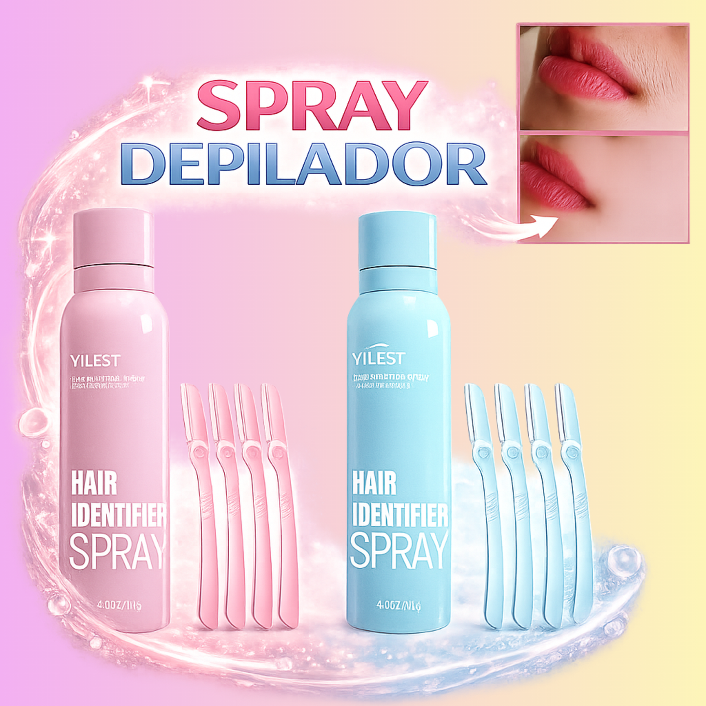 Spray Identificador de Vello | Kit Hidratante para Depilación con Rastrillos
